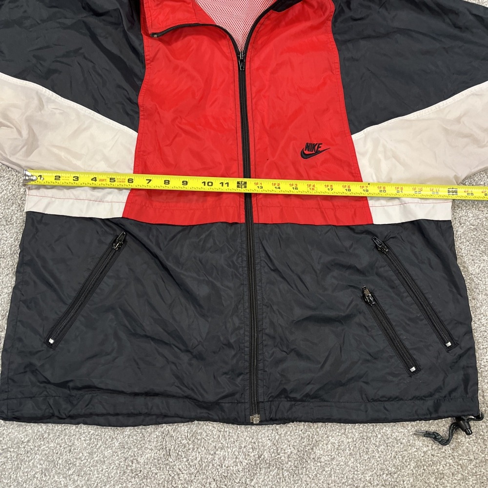 VTG 90s Nike Windbreaker Jacket Red Black‎ White Colorblock Hooded Mens L - Picture 7 of 9